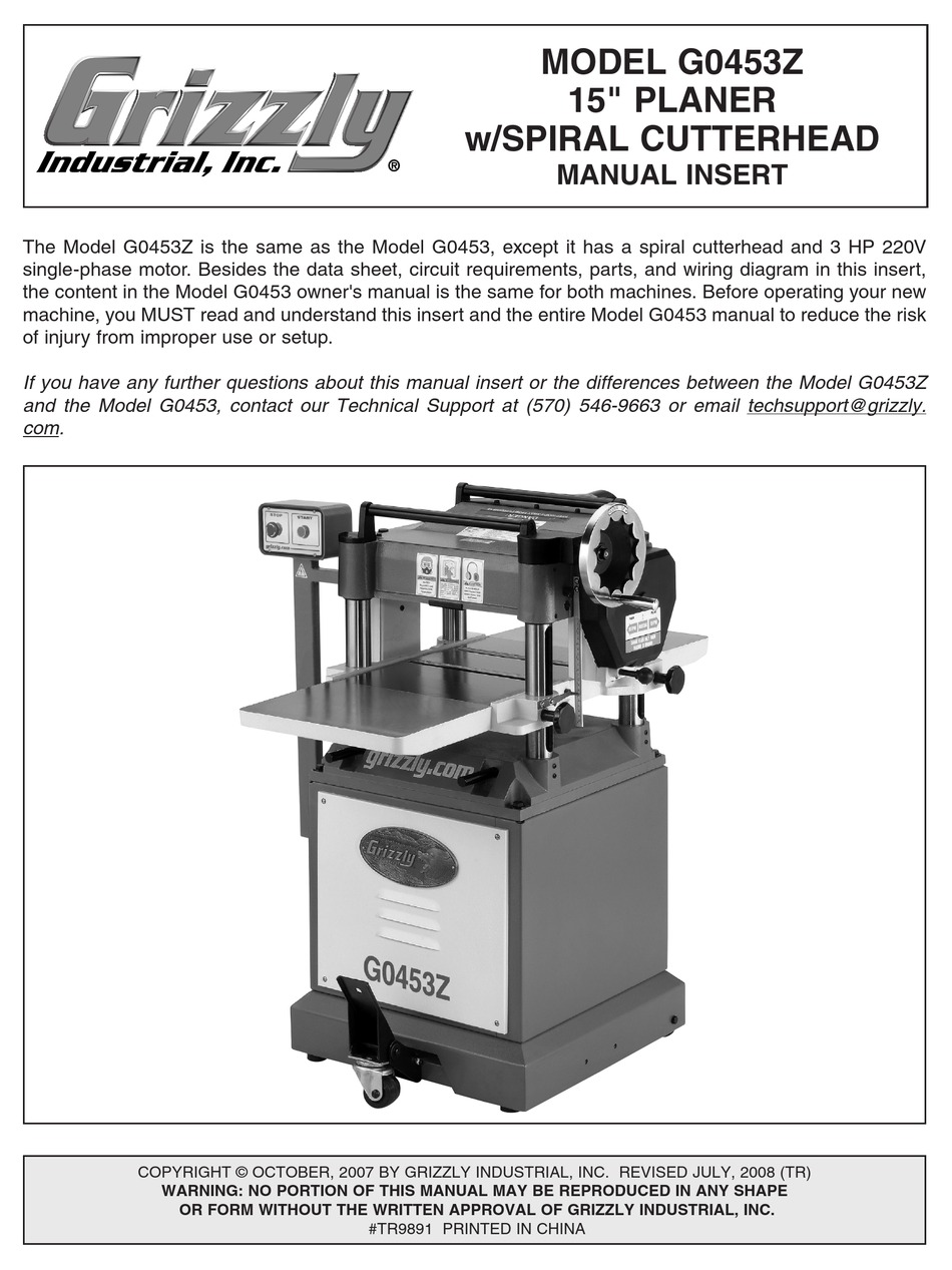 Grizzly G0453z Planer Manual Insert Manualslib Grizzly G0453z Planer Manual Insert Manualslib