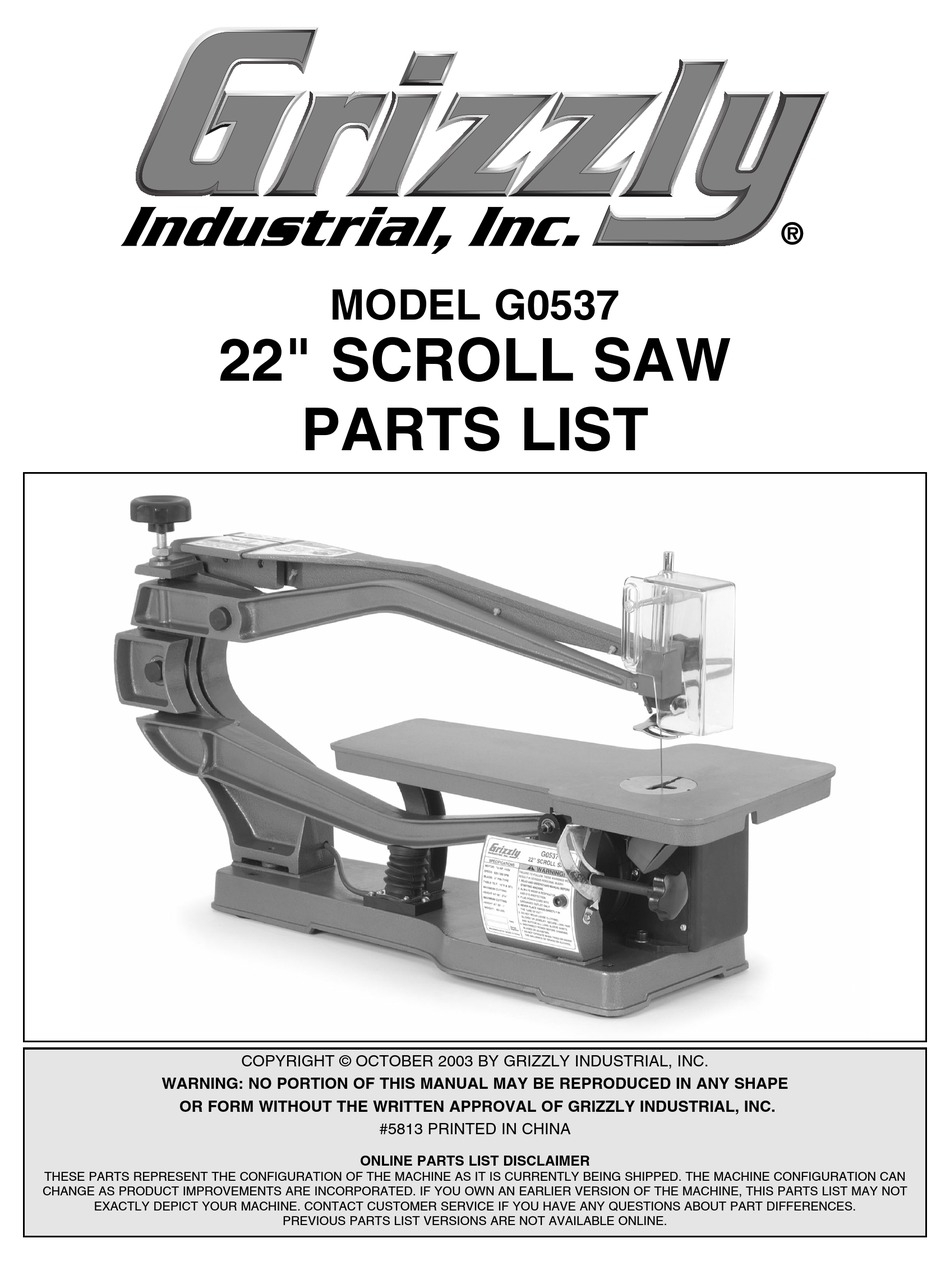 GRIZZLY G0537 SAW PARTS LIST ManualsLib