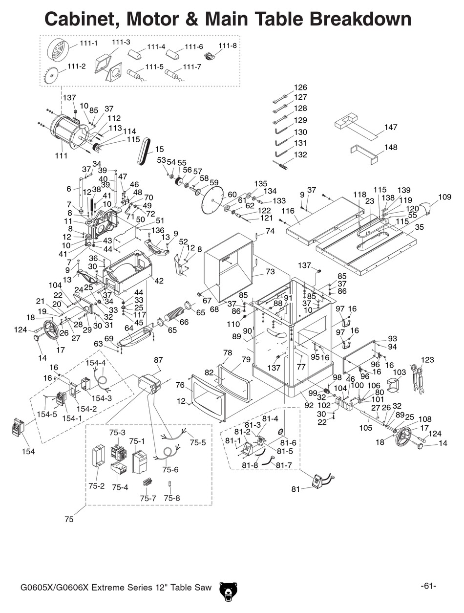 GRIZZLY G0606X SAW PARTS BREAKDOWN ManualsLib