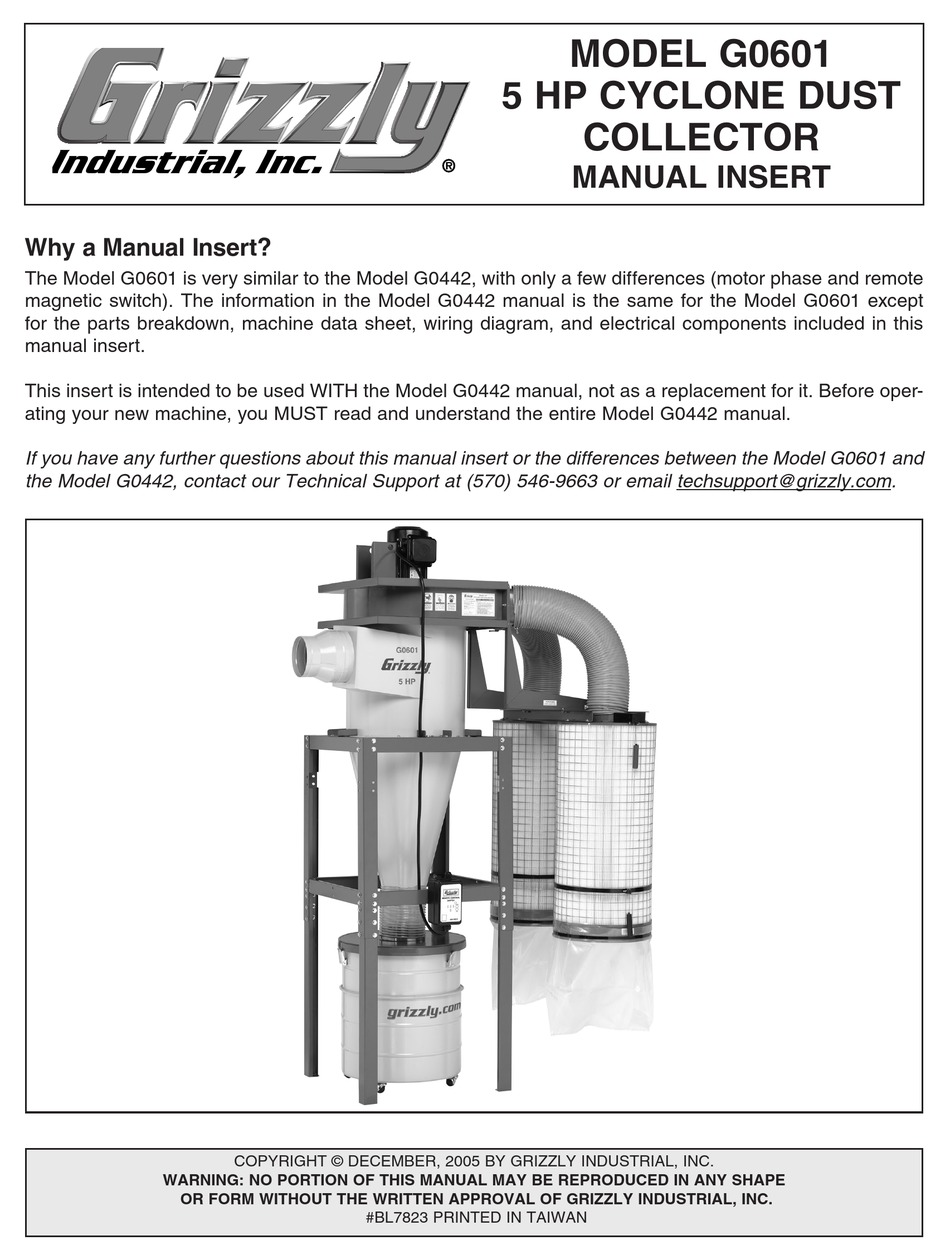 GRIZZLY G0601 DUST COLLECTOR INSTRUCTION MANUAL ManualsLib