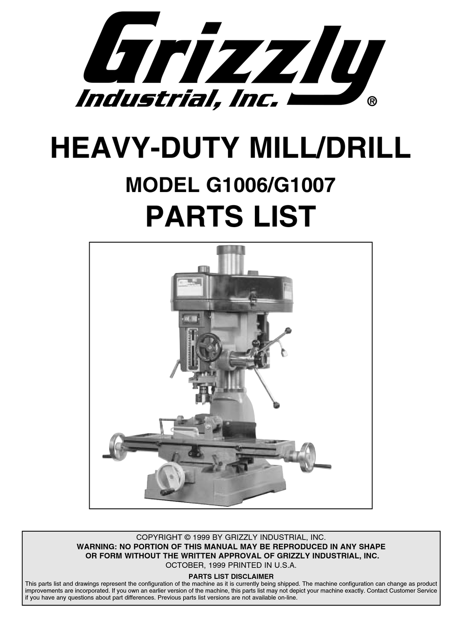 GRIZZLY G1006 DRILL PARTS LIST ManualsLib