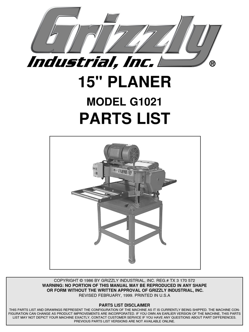 Grizzly G1021 Parts List Pdf Download Manualslib