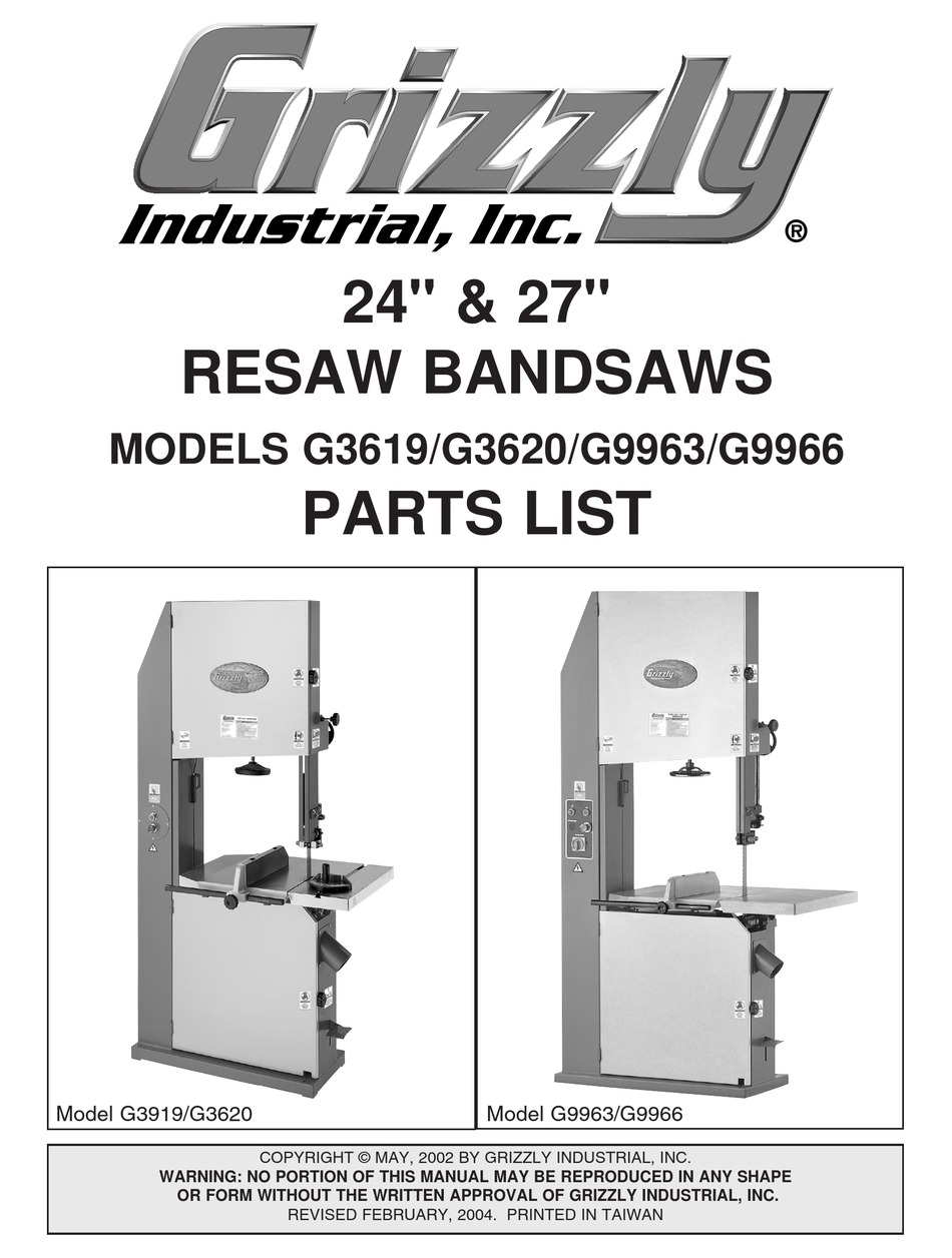 GRIZZLY G3619 SAW PARTS LIST ManualsLib