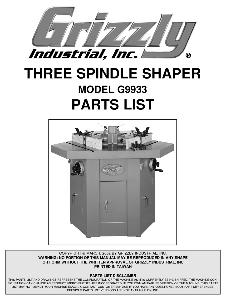 GRIZZLY G9933 POWER TOOL PARTS LIST ManualsLib
