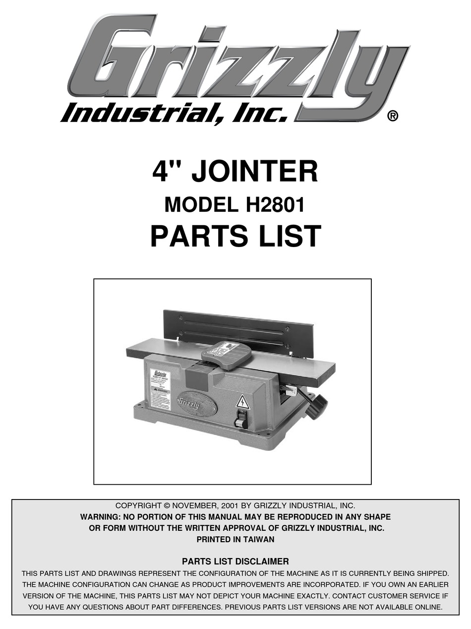 GRIZZLY H2801 POWER TOOL PARTS LIST | ManualsLib