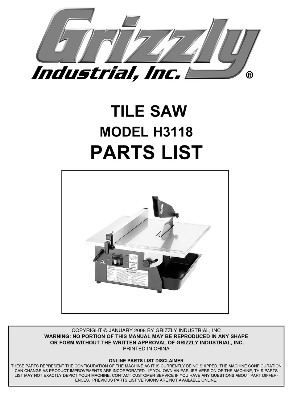 GRIZZLY H3118 SAW PARTS LIST | ManualsLib