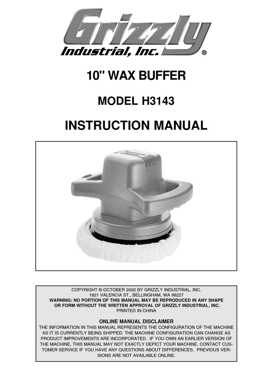 GRIZZLY H3143 SANDER INSTRUCTION MANUAL ManualsLib