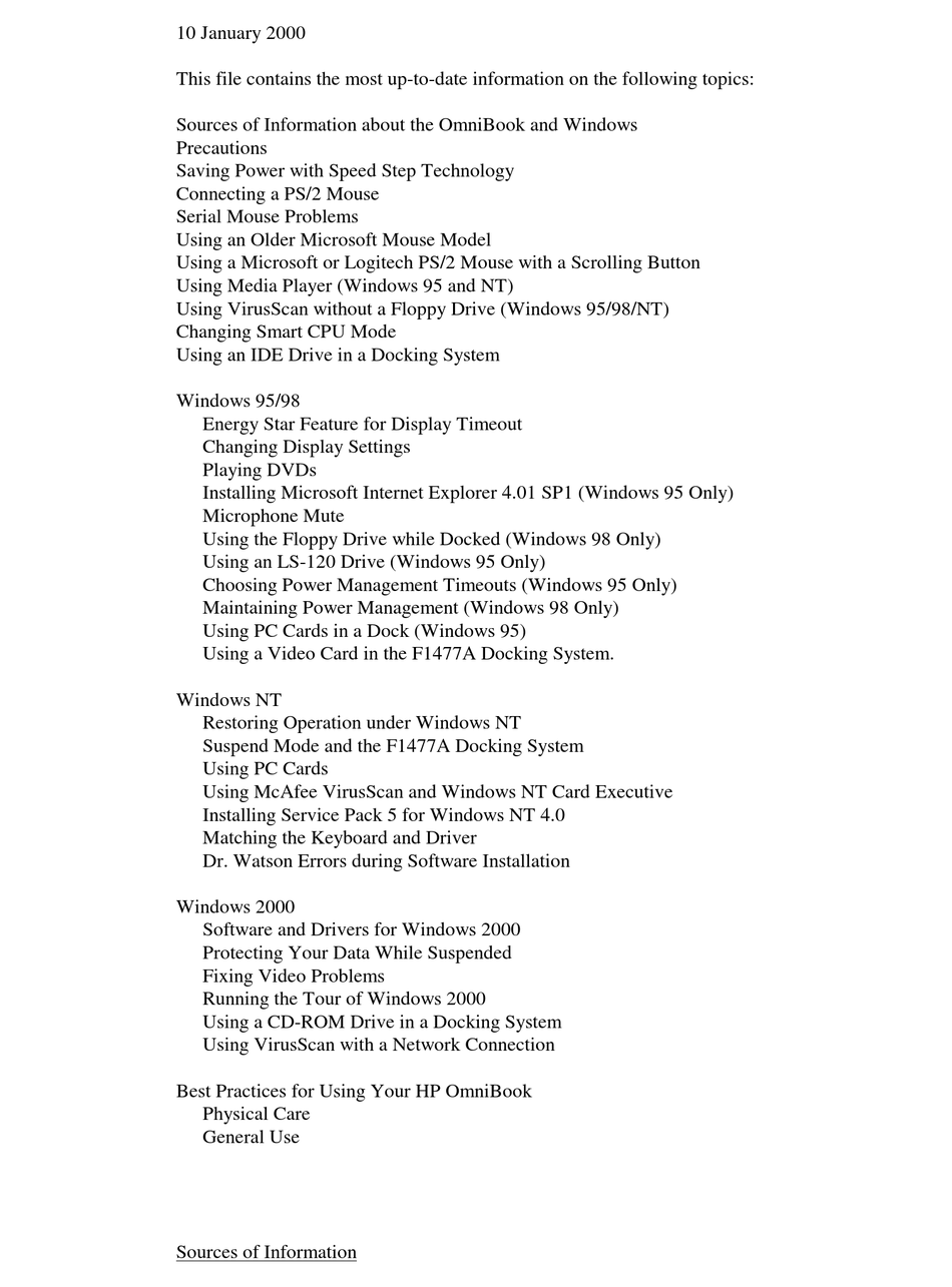 HP OMNIBOOK 4150 LAPTOP RELEASE NOTES | ManualsLib