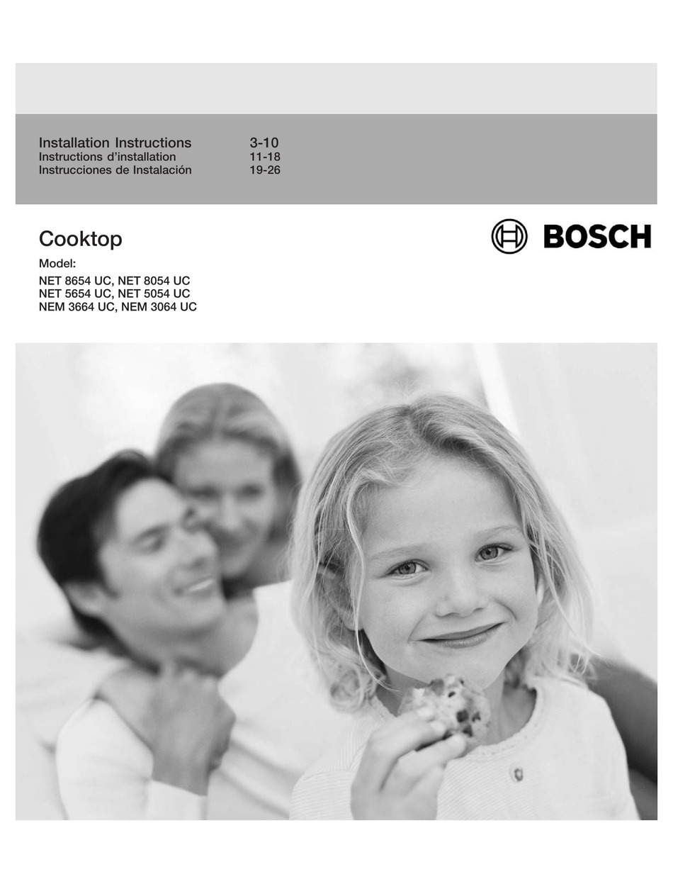 BOSCH NET8654UC COOKTOP INSTALLATION INSTRUCTIONS MANUAL ManualsLib