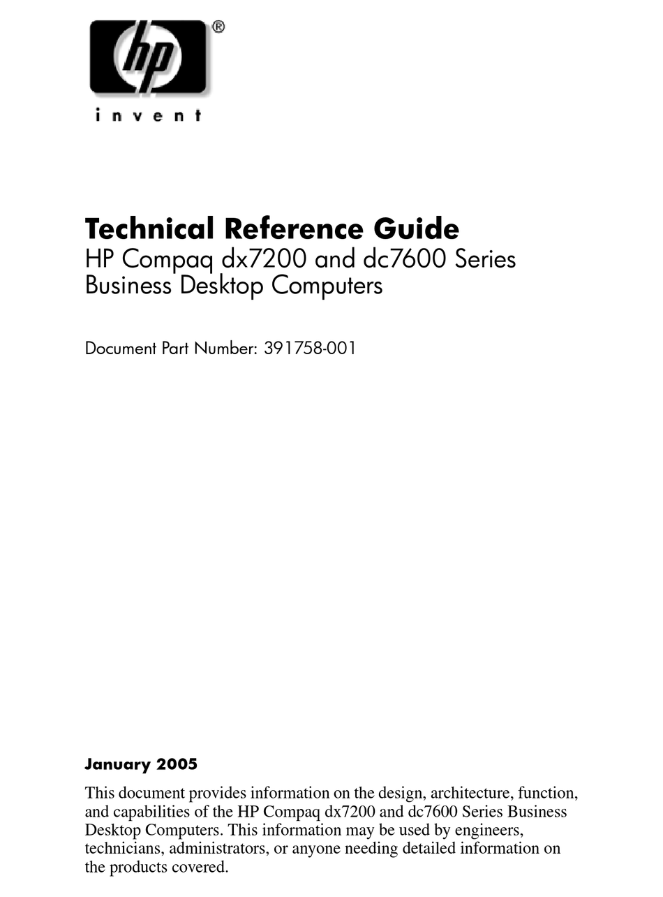 Hp Compaq Dc7600 Mt Technical Reference Manual Pdf Download Manualslib