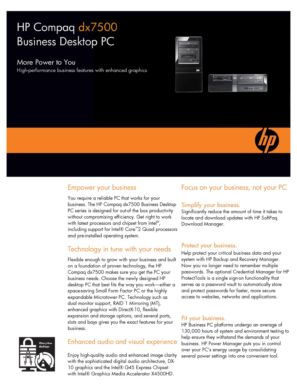 HP COMPAQ DX7500 MT DESKTOP SPECIFICATIONS | ManualsLib