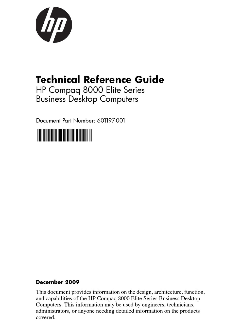 Hp Compaq Elite 8000 Cmt Technical Reference Manual Pdf Download Manualslib