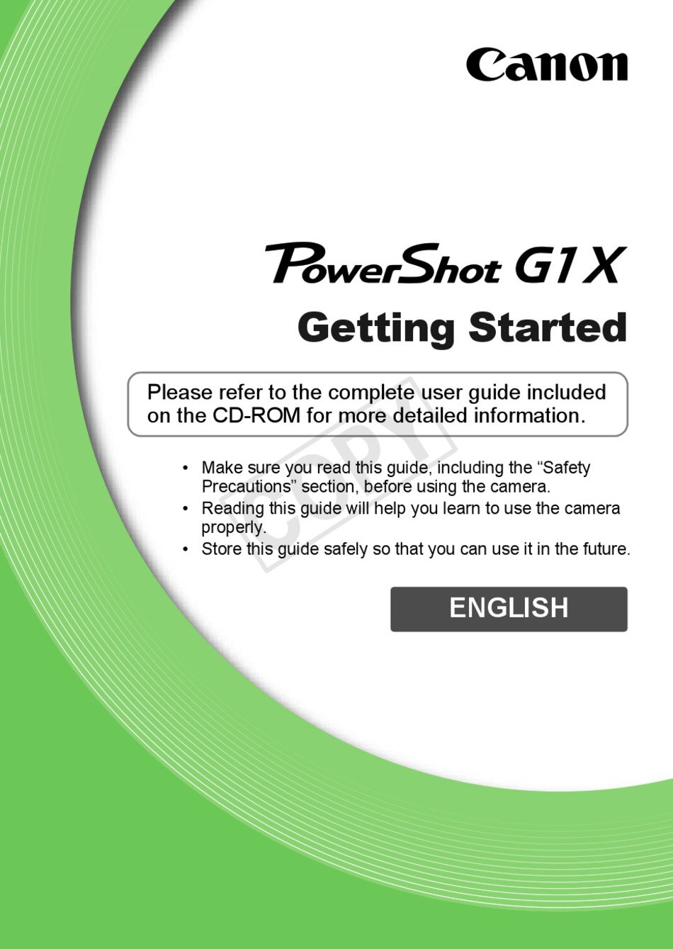 Canon PowerShot G1X Camera User Guide English 