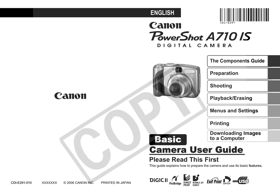 Canon Powershot A710 IS  Digital Camera User Guide Instruction  Manual 
