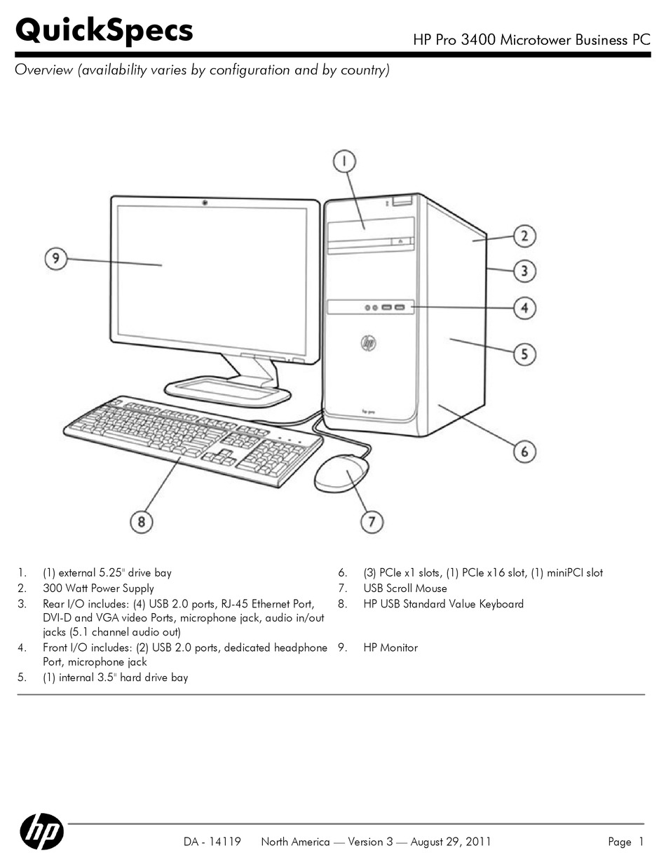 Hp Xz940ut Desktop Quickspecs Manualslib 8015