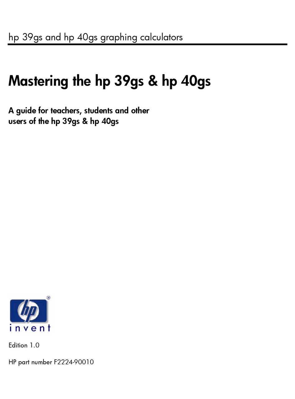 HP 39GS CALCULATOR MASTER MANUAL ManualsLib