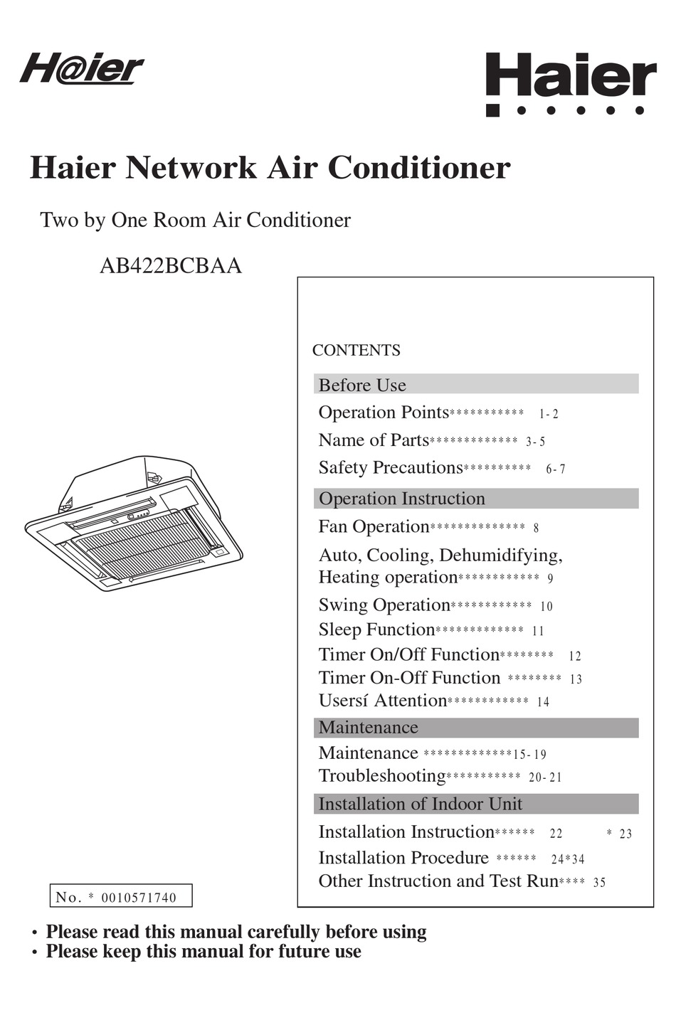 HAIER AB422BCBAA AIR CONDITIONER USER MANUAL ManualsLib