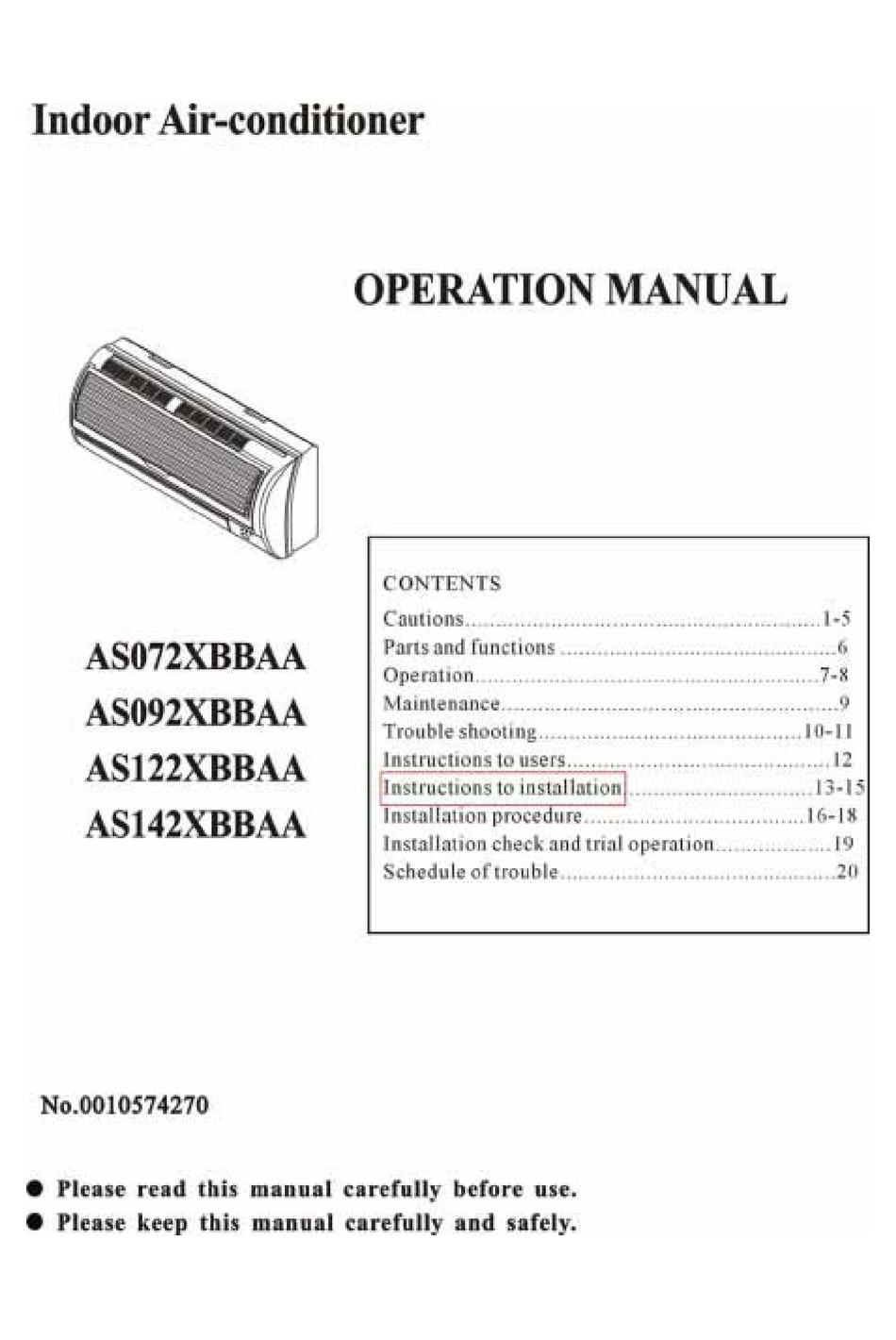HAIER AS072XBBAA AIR CONDITIONER OPERATION MANUAL ManualsLib