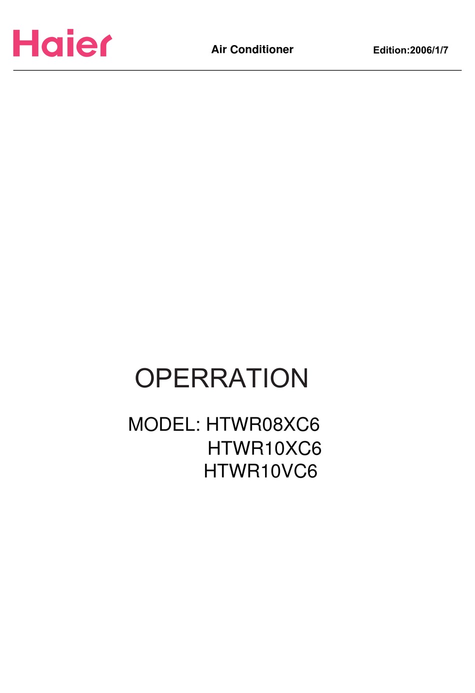 HAIER HTWR08XC6 AIR CONDITIONER OPERATING MANUAL ManualsLib