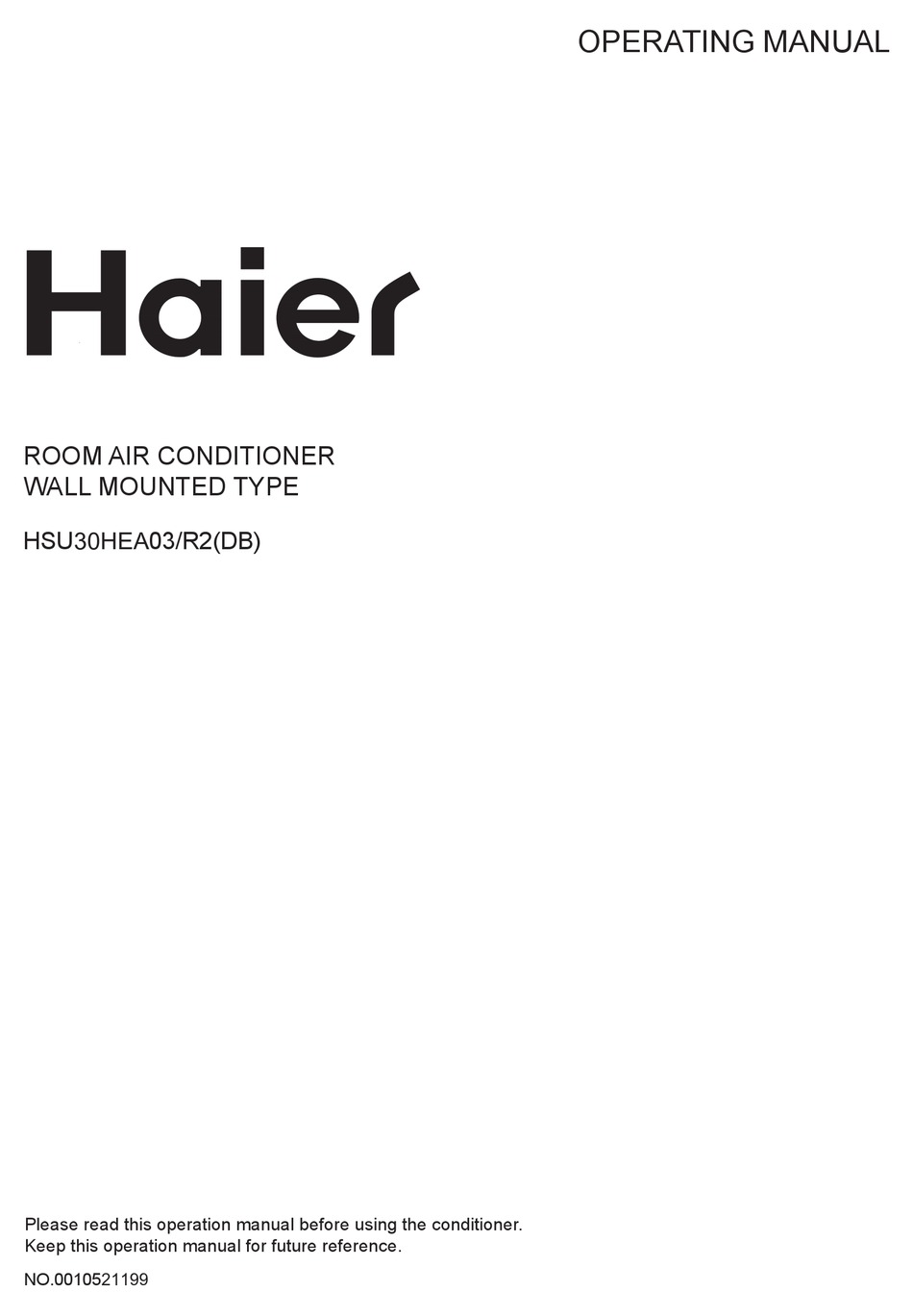 HAIER HSU30HEA03/R2 AIR CONDITIONER OPERATING MANUAL ManualsLib