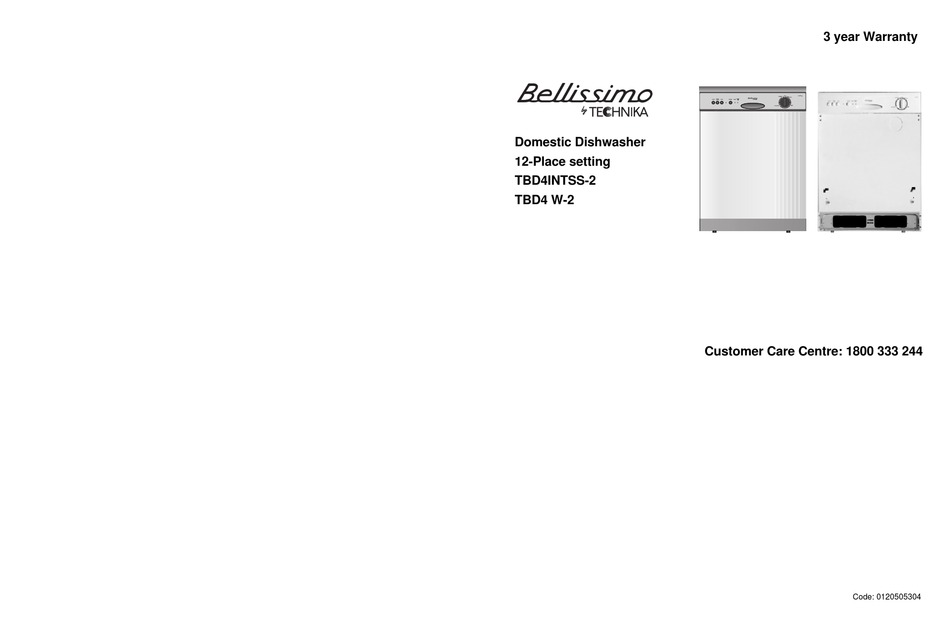 TECHNIKA BELLISSIMO TBD4 W2 DISHWASHER USER MANUAL ManualsLib
