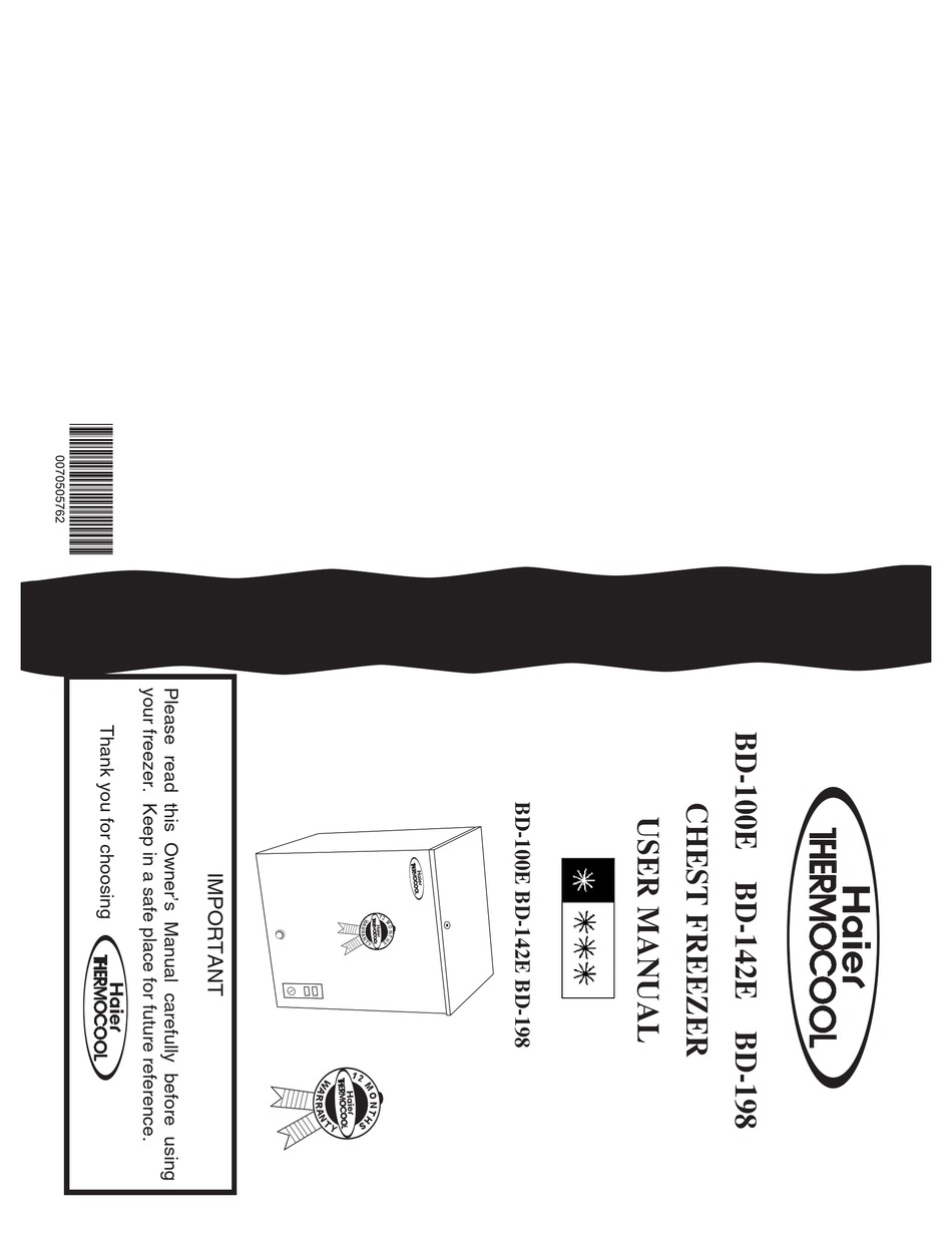 HAIER THERMOCOOL BD100E FREEZER USER MANUAL ManualsLib