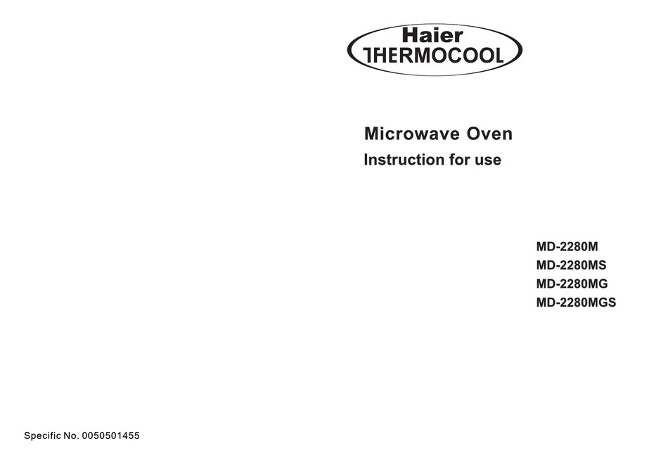 HAIER THERMOCOOL MD2280M MICROWAVE OVEN INSTRUCTIONS FOR USE MANUAL