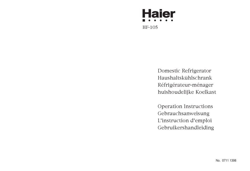 HAIER HF105 REFRIGERATOR OPERATION INSTRUCTIONS MANUAL ManualsLib