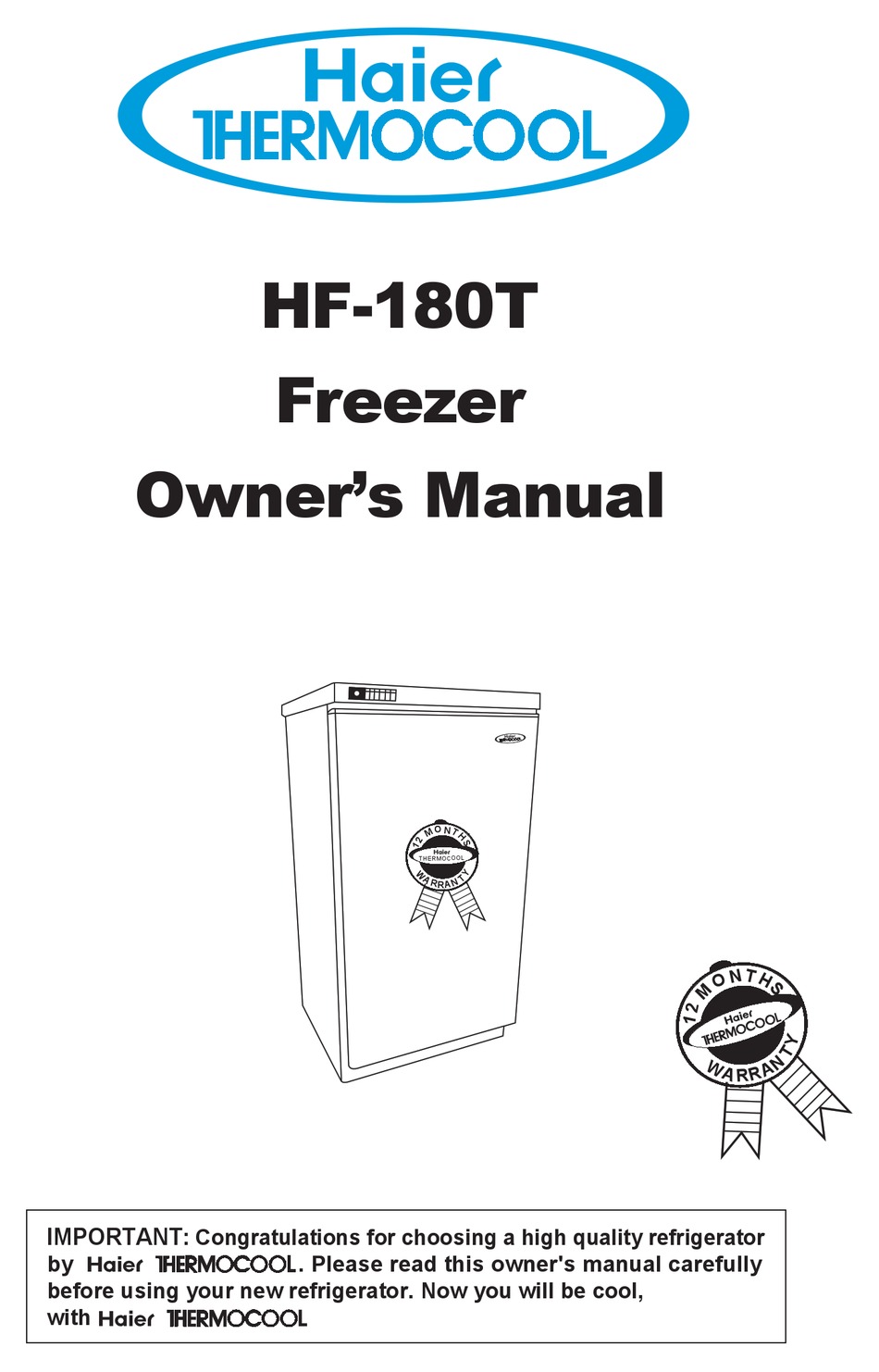 Haier Thermocool Hf T Freezer Owner S Manual Manualslib