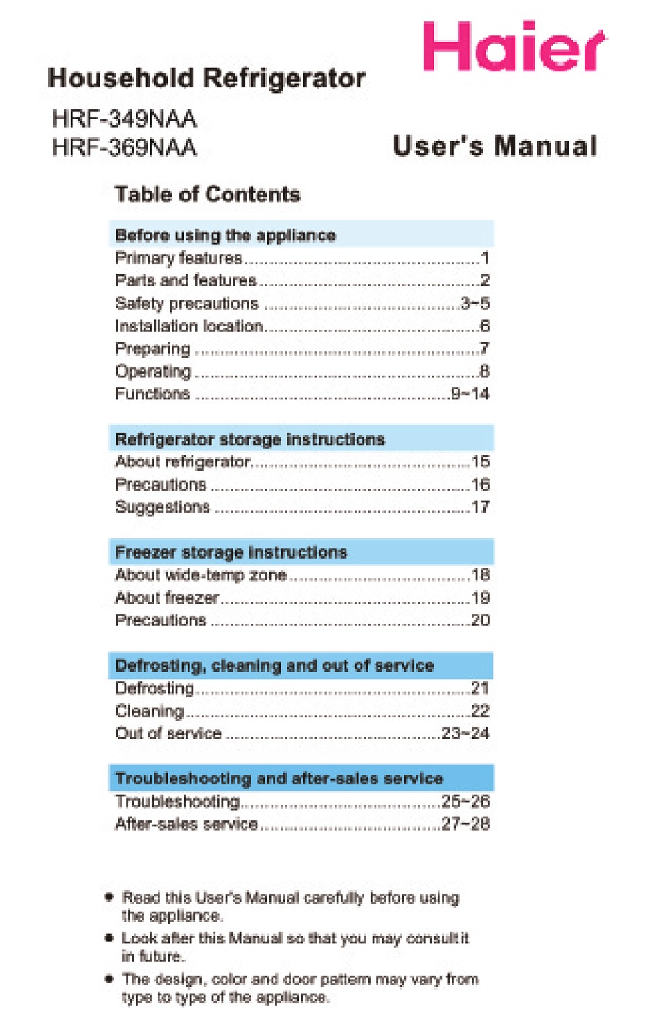 HAIER HRF349NAA REFRIGERATOR USER MANUAL ManualsLib