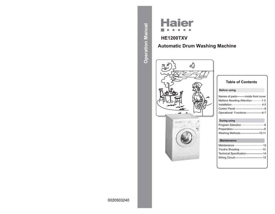 HAIER HE1005TXV WASHER OPERATION MANUAL ManualsLib