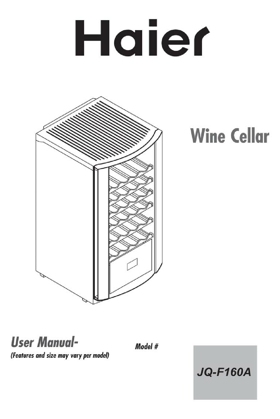 HAIER JQF160A WINE COOLER USER MANUAL ManualsLib
