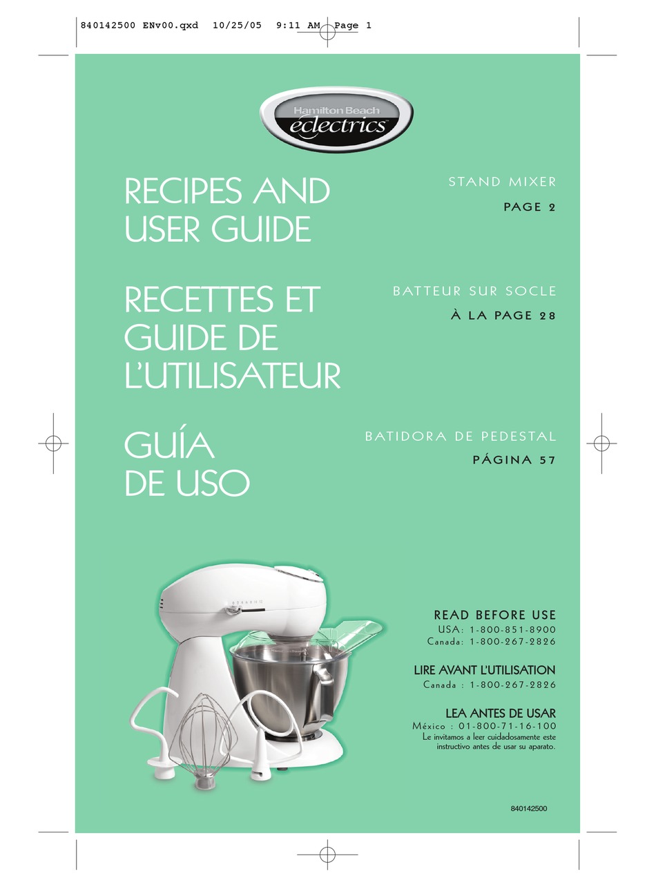 HAMILTON BEACH ECLECTRICS 63220 MIXER USER MANUAL ManualsLib