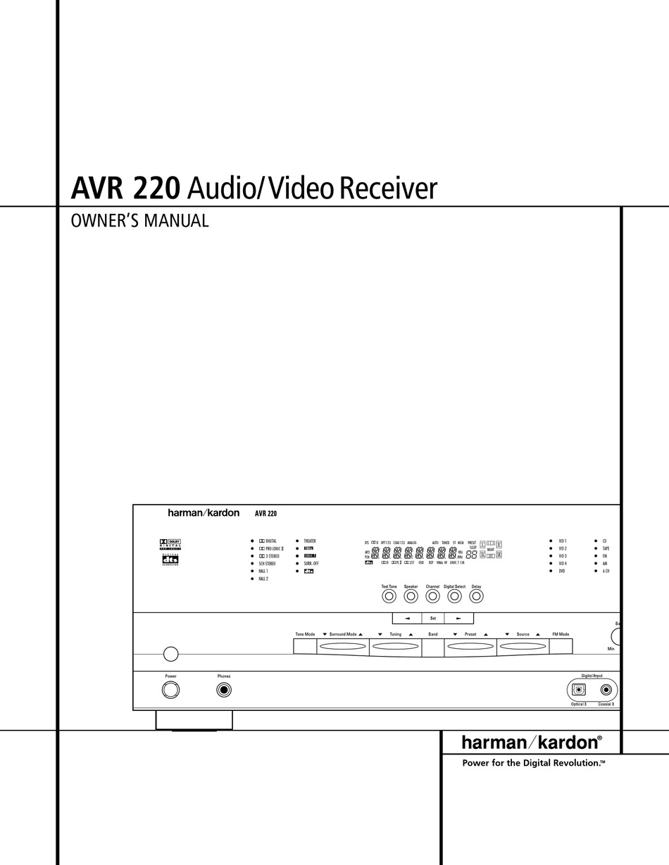 Harman Kardon Avr20 Ii Owner's Manual / Kudosprs Com Harman Kardon Cdr ...