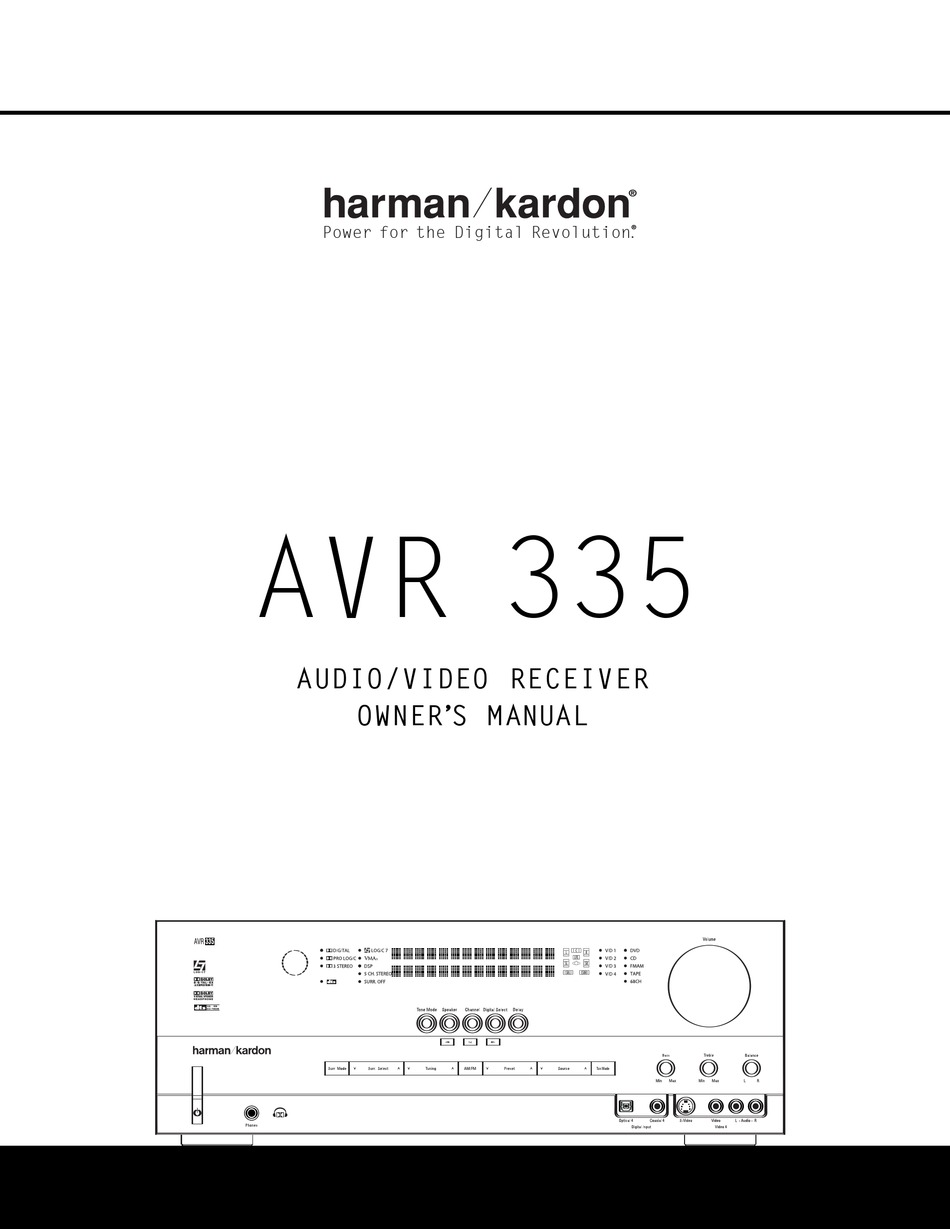 HARMAN KARDON AVR 335 OWNER'S MANUAL Pdf Download ManualsLib