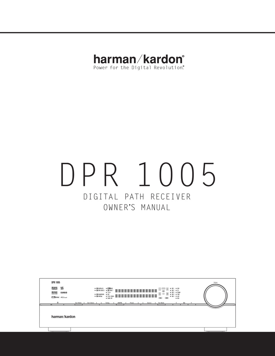 HARMAN KARDON DPR 1005 RECEIVER OWNER'S 