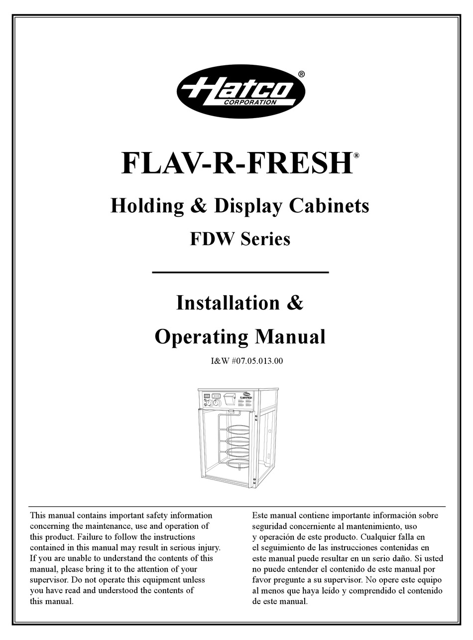 HATCO FLAVRFRESH FDW1 MERCHANDISER INSTALLATION & OPERATING MANUAL