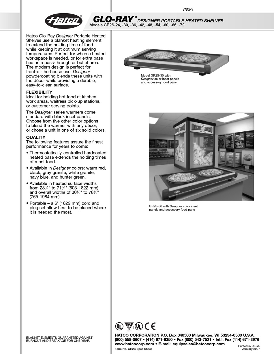HATCO GR2S24 FOOD WARMER SPECIFICATIONS ManualsLib