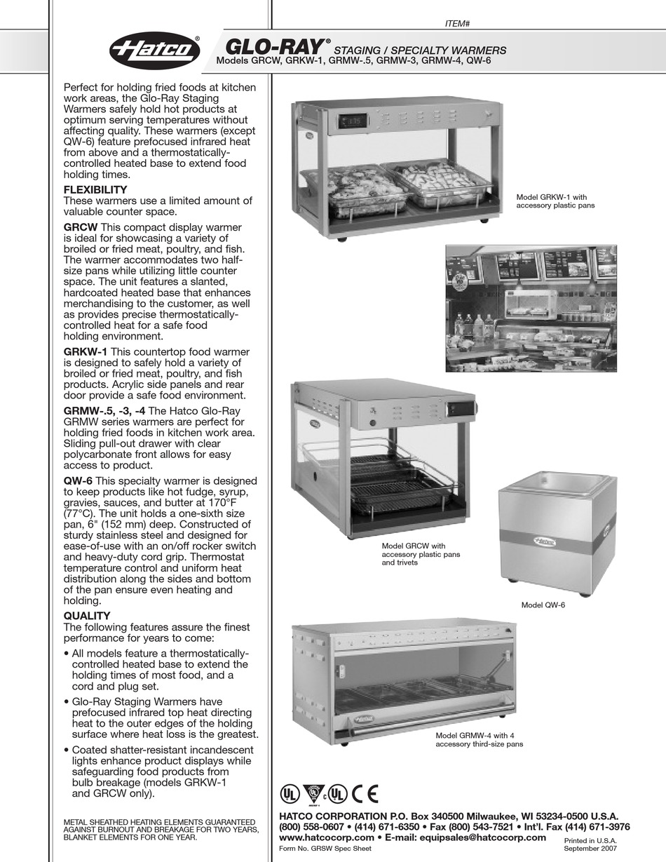 HATCO GRCW SPECIFICATIONS Pdf Download | ManualsLib