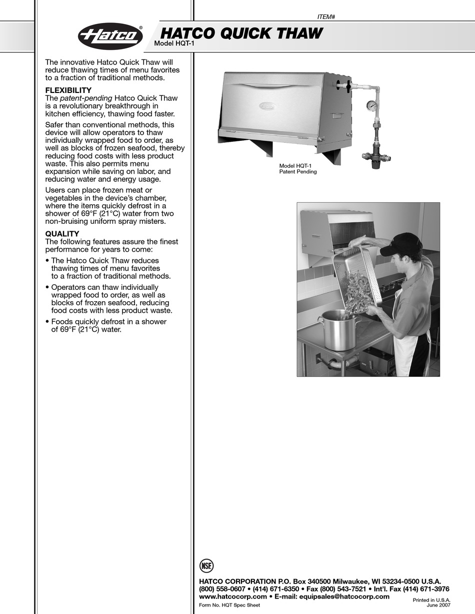 HATCO HQT1 SPECIFICATION SHEET Pdf Download ManualsLib