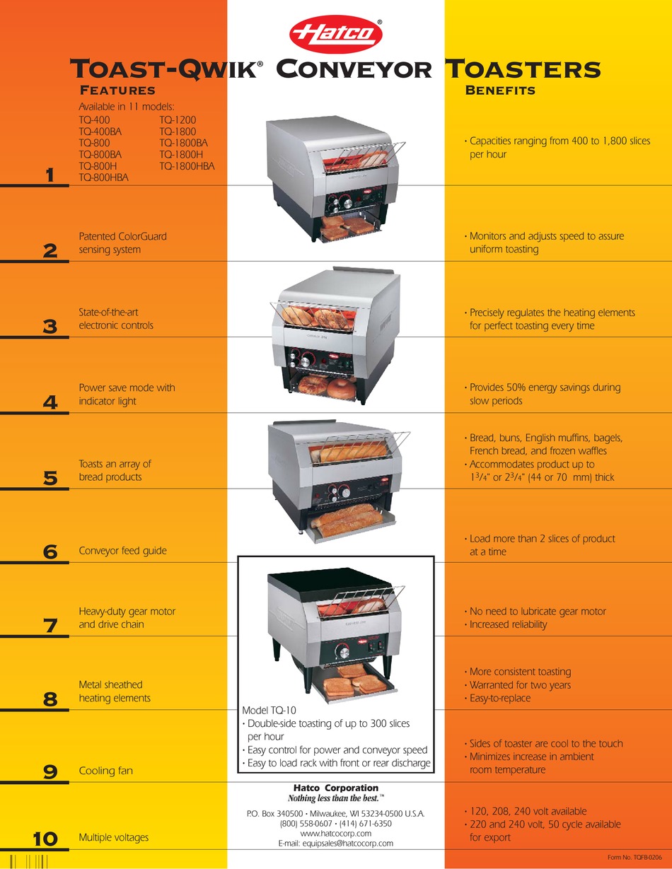 HATCO TQ1200 TOASTER BROCHURE ManualsLib