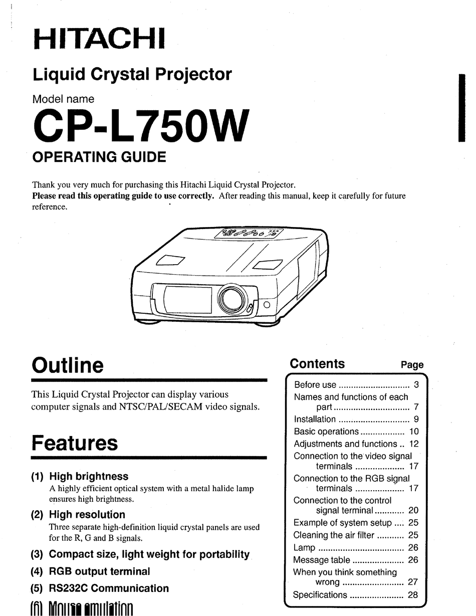 Hitachi Cp L750w Operating Manual Pdf Download Manualslib Hitachi Cp L750w Operating Manual Pdf Download Manualslib