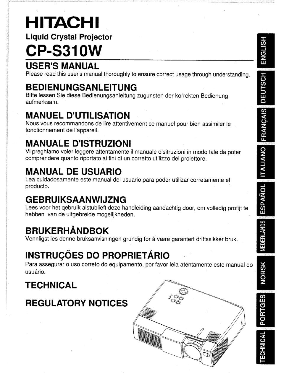 HITACHI CPS310W PROJECTOR OWNER'S MANUAL ManualsLib