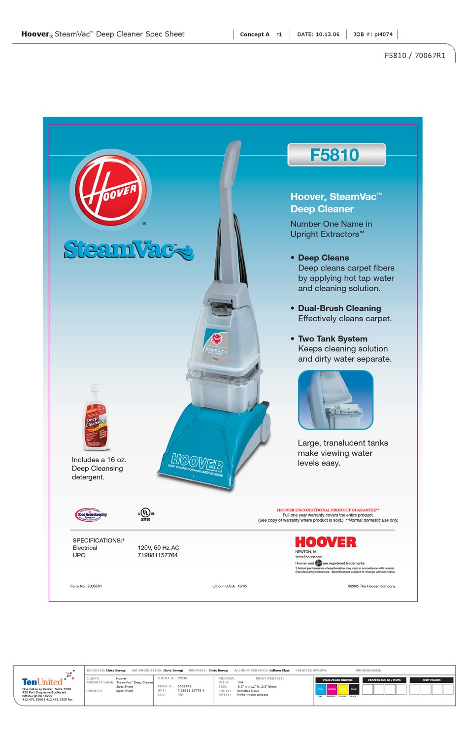 HOOVER STEAMVAC F5810 VACUUM CLEANER BROCHURE ManualsLib