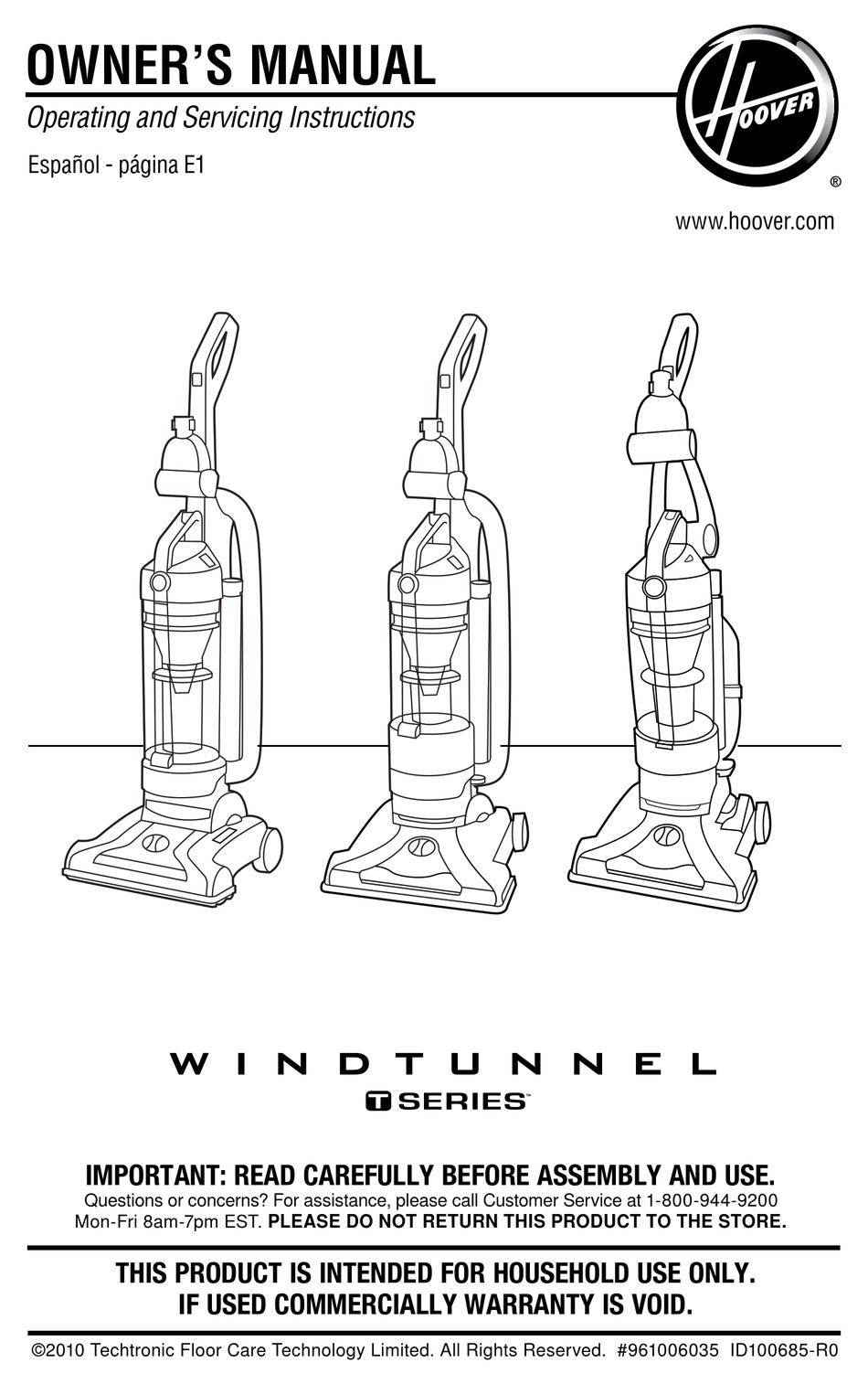 HOOVER T-SERIES UH70110 OWNER'S MANUAL Pdf Download | ManualsLib