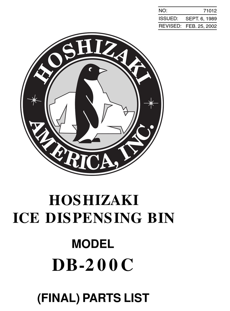 HOSHIZAKI DB200C ICE MAKER PARTS LIST ManualsLib