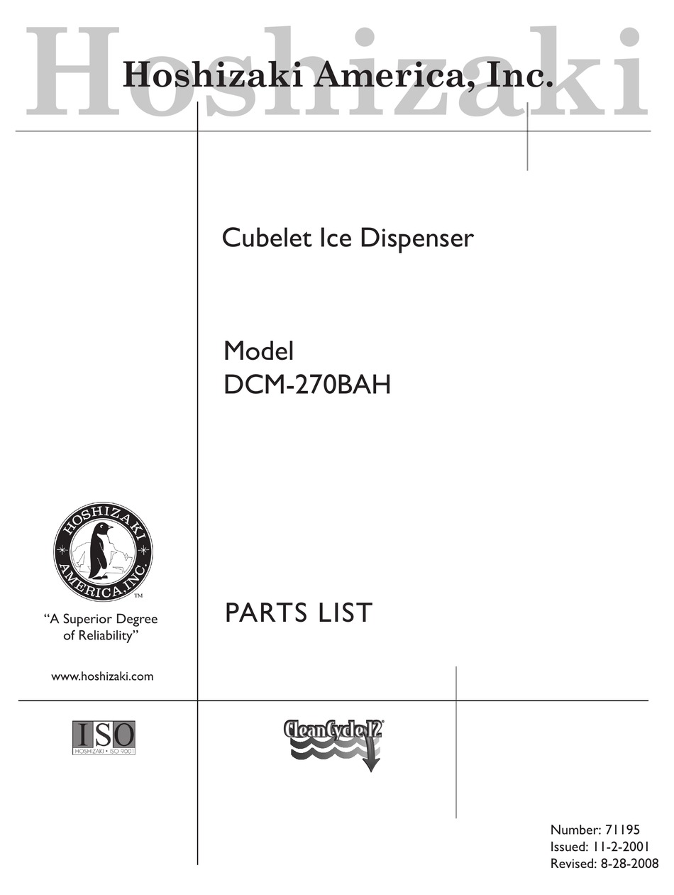 HOSHIZAKI DCM270BAH ICE MAKER PARTS LIST ManualsLib