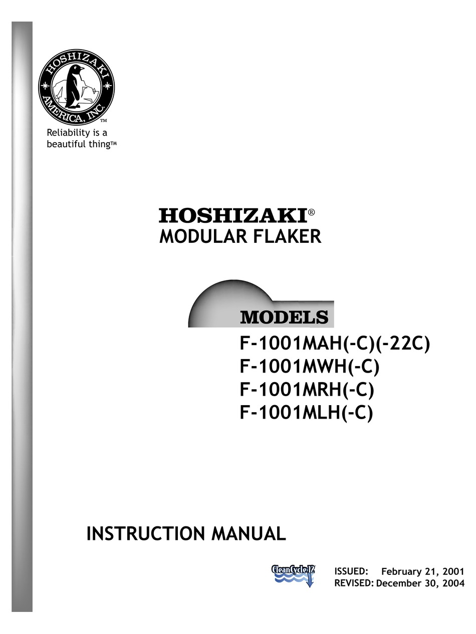 HOSHIZAKI F1001MAH ICE MAKER INSTRUCTION MANUAL ManualsLib