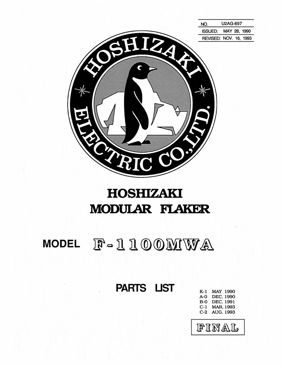 HOSHIZAKI F1100MWA ICE MAKER PARTS LIST ManualsLib