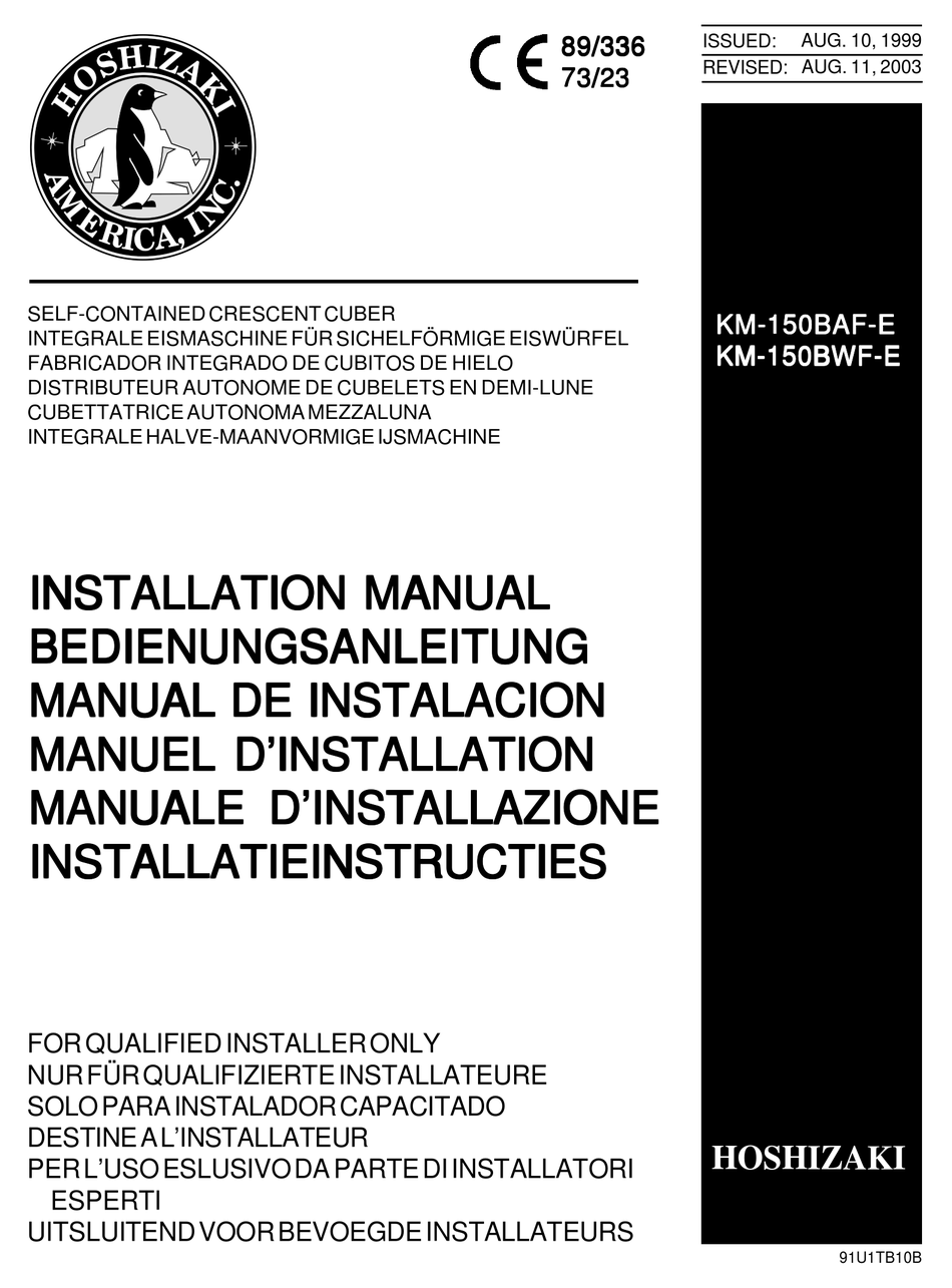 Hoshizaki Km 150baf E Installation Manual Pdf Download Manualslib